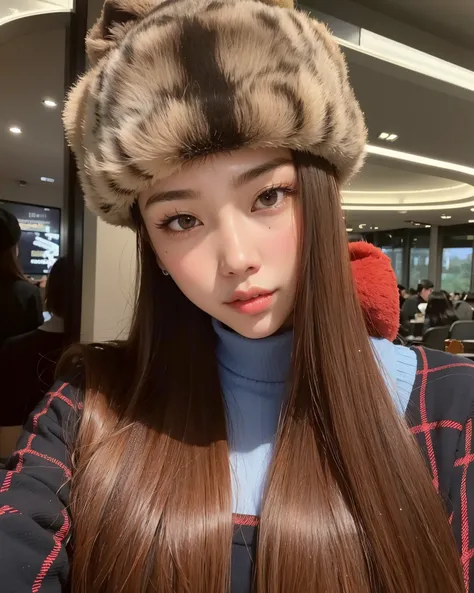 Araffe with long brown hair wearing a furry hat, Jossi de Blackpink, Lalisa Manoban de Blackpink, Blackpink Jennie, Parque Roseanne de Blackpink, Jaeyeon Nam, Lalisa Manobal, Jinyoung Shin, ulzzang, Parque Ji-min, Heonhwa Choe, Sakimichan, Chica coreana, L...