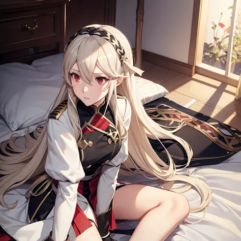 Corrin fire emblem long platinum blond hair female red eyes fire emblem three houses uniform