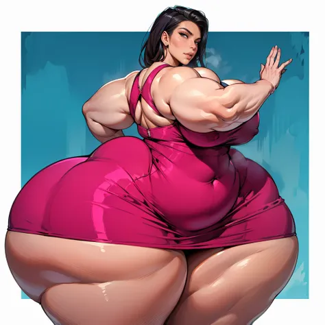 ((masterpiece)), ((best quality)), ((highres)), ((intricate details)), Km Kardashian, ((massive breasts)), ((chubby)), ((massive thighs)), (((gigantic ass))), detailed face, beautiful face, sultry expression, cute pose, bodycon dress