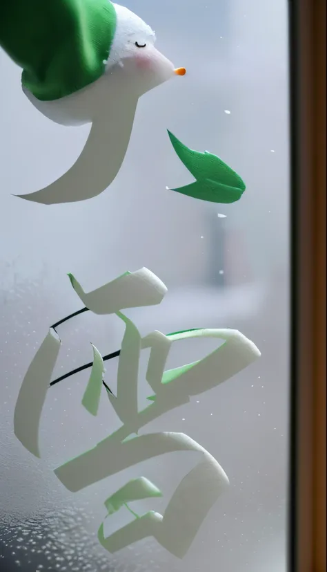 (best quality, 4k, highres, masterpiece:1.2), ultra-detailed, (realistic, photorealistic:1.37), papercut sculpture style, green background, little girl looking outside the window on a snowy day, snowman, three-dimensional, heavy snowfall,8k.