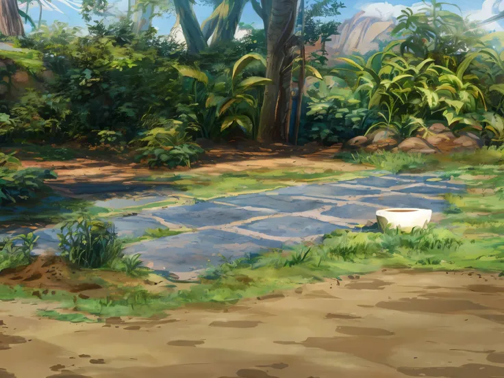 make it looks more cartoon, Disney-style 2 D background art, more dirt texture on front ground