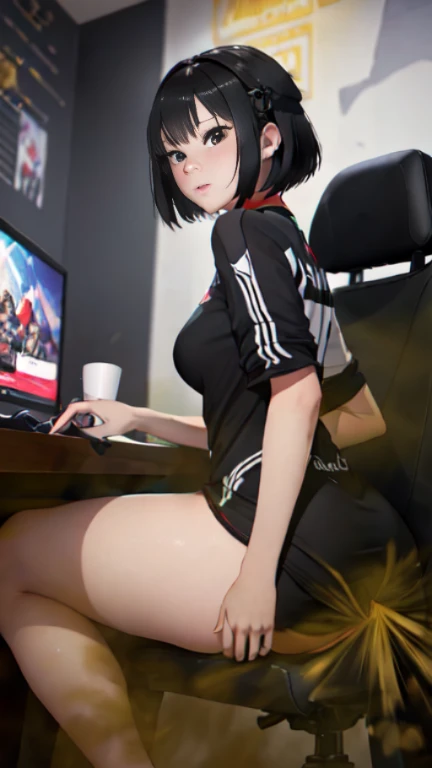 ((velocity)),Attacked by farts, (((Women farting))),(girl farting while seat on seat and playing game on smartphone)),frowned,sharp eyes,blushing,velocity,(a female pro player), (wearing a e-sport jersey and tight dress),(tighhighs),(sit facing the screen)...