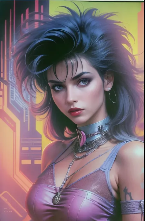 1980s, 1girl, siouxsie, kim bassinger, cyberpunk, pastels, sfw, dynamic