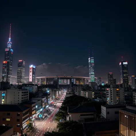 Futuristic Japanese city at night