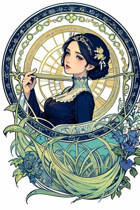 design illustration detail beautiful woman Art Nouveau