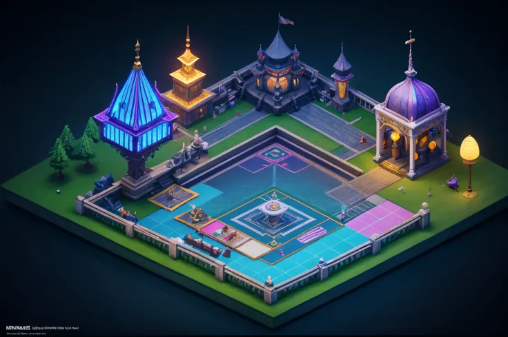 isometric carnival, RPG scene, unreal engine, dark background