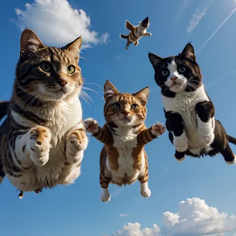 Give me 4 flying cats.