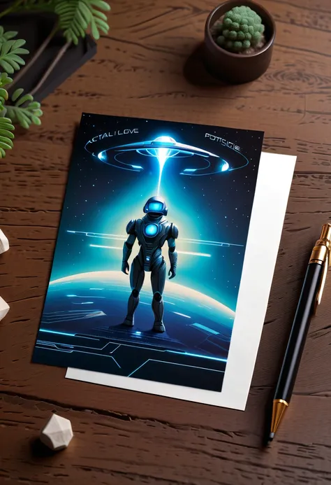 Best quality,8K,A high resolution,tmasterpiece:1.2,(actual:1.37),(Postcard with futuristic science fiction written on the front:1.3)，(The reverse side  a postcard in envelope format..:1.1)，(Write magical words your my love on postcard free":1.2)，cardboard ...