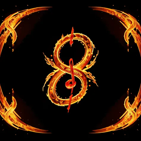 A stylized letter "E" formed by intertwining flame patterns, with musical notes gracefully woven into the curves. The flames elegantly dance around the edges, creating a harmonious fusion.