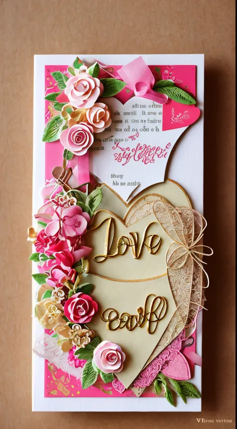 Beautiful postcard，Made from cardboard，folded postcard，travel postcard，The postcard has a heart printed on one side, There  a blank space on the other side where you can write a letter.Write bold text on postcard "Bless your lover"，Postcards are used as tr...