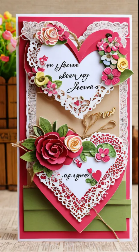 postcard，Made from cardboard，folded postcard，The postcard has a heart printed on one side, There  a blank space on the other side where you can write a letter.Write bold text on postcard "Bless your lover"，Postcards are used as travel souvenirs or collecti...