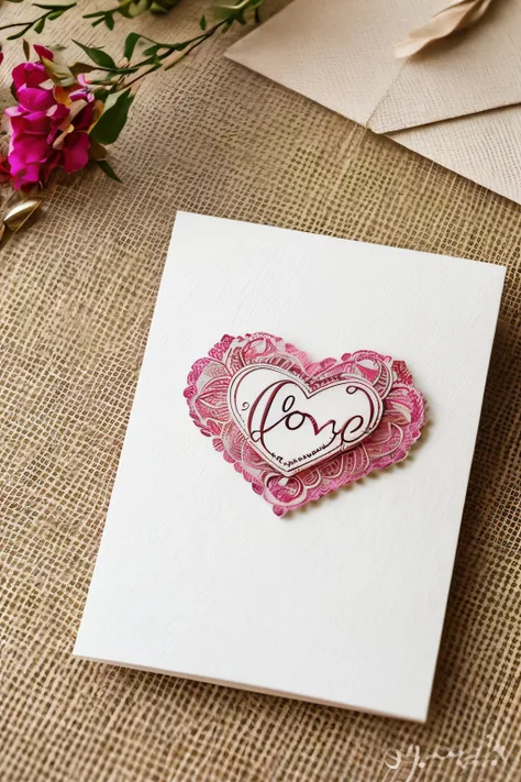 Best quality at best,8K,A high resolution,tmasterpiece:1.2,(actual:1.37),Beautiful greeting cards，postcard，letter with heart picture，In bold font "Bless your lover"，folded postcard， art style postcard，Detailed stamp，Full of lovesickness and blessings，Deepl...