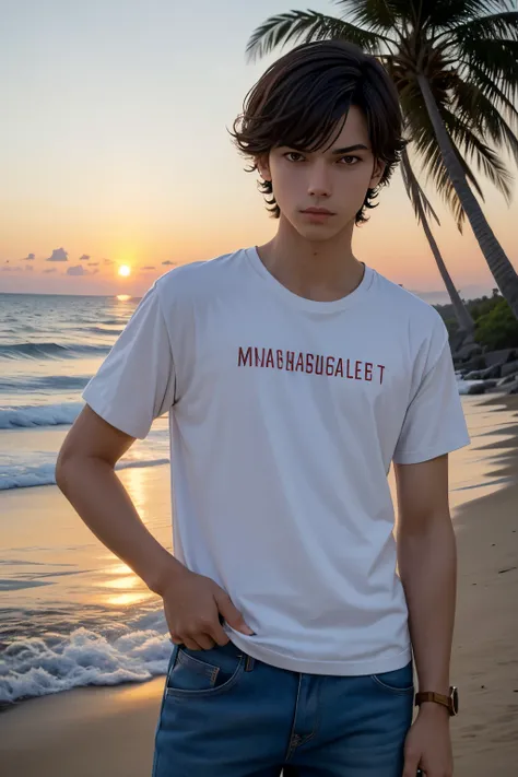 (masterpiece, best quality:1.3)
Sebastian2Evil, solo, shirt, 1boy, at the beach, casual clothing, palm trees, sundown