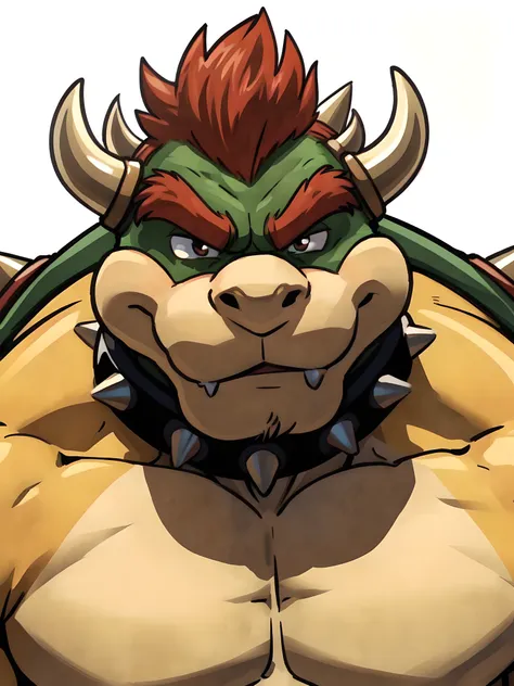 bowser, 4k, high resolution, best quality, posted on e621, solo, male, , masculine, pectorals, biceps, (white background, no bac...