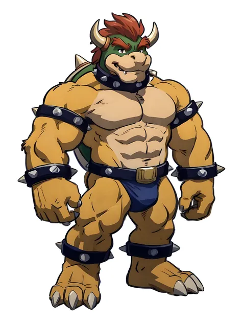 bowser, 4k, high resolution, best quality, posted on e621, solo, male, , masculine, pectorals, biceps, (white background, no bac...