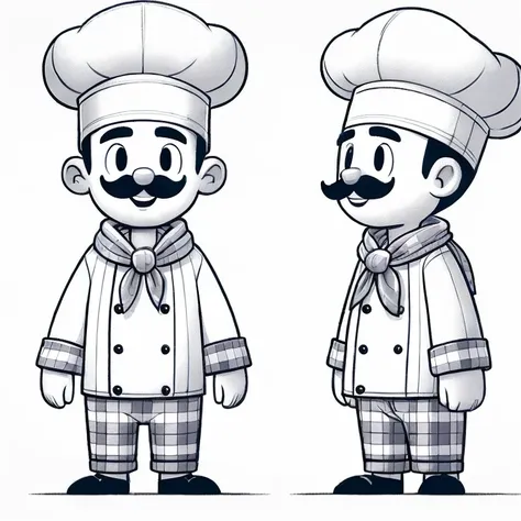 chef de desenho animado e cozinheiro em uniformes brancos, lado a lado, sr. design de personagens nimbus, design de personagem d...