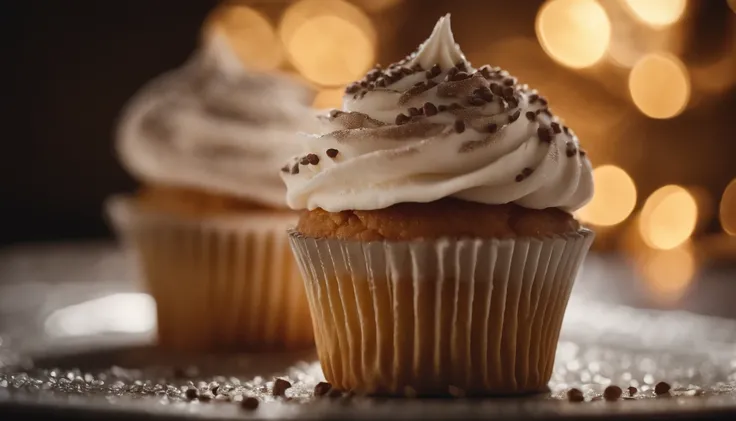 Capture a detail shot of a perfectly frosted cupcake, showcasing the intricate piping work and decorative elements that make it a visually appealing and sweet snack