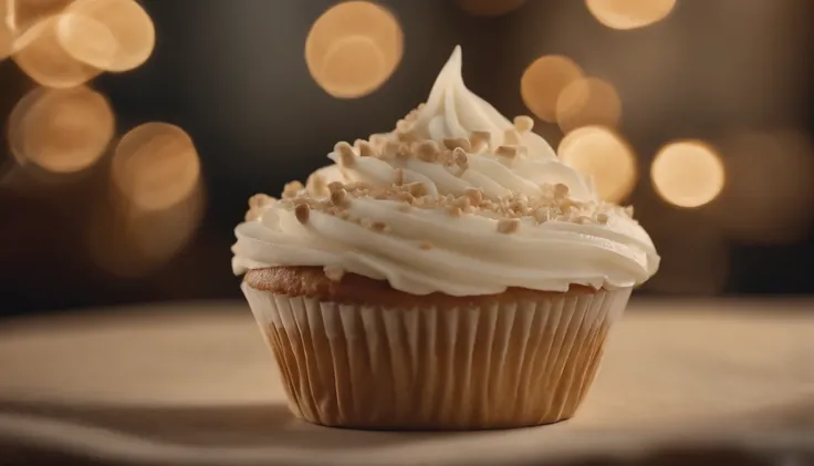 Capture a detail shot of a perfectly frosted cupcake, showcasing the intricate piping work and decorative elements that make it a visually appealing and sweet snack