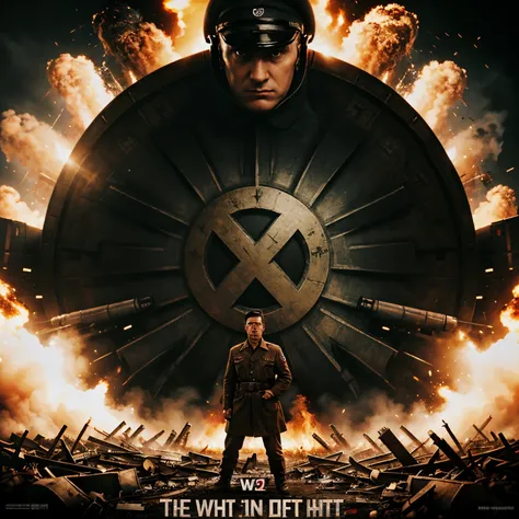 A ww2  movie poster with exploding bombs and Germany called hitlers revenge with nazi symbols