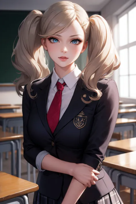 anntakamaki, anne takamaki, blonde hair, blue eyes, hair ornament, hairclip, long hair, swept bangs, twintails, wavy hair,
break...