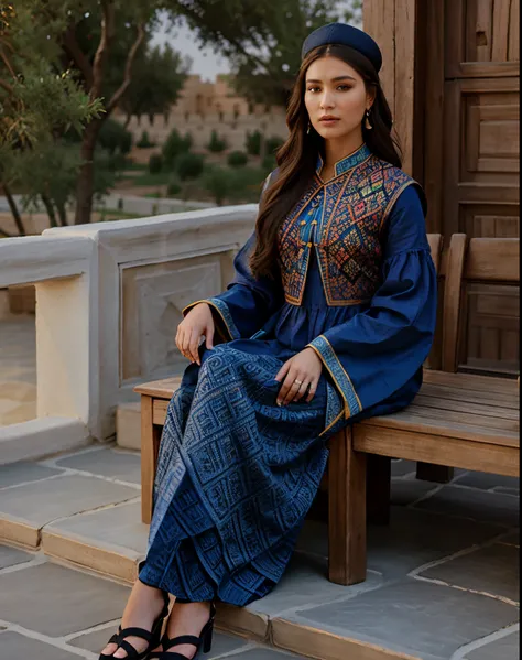 Elevate your style with a dress that combines the modernity of high fashion with the rich history of the Ark Fortress in Bukhara. Opt for a hyperrealistic rendering and choose a material adorned with traditional patterns or artistic drawings.