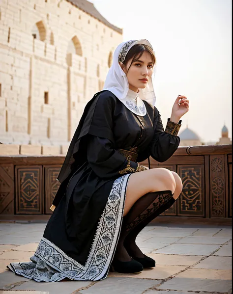 Elevate your style with a dress that combines the modernity of high fashion with the rich history of the Ark Fortress in Bukhara. Opt for a hyperrealistic rendering and choose a material adorned with traditional patterns or artistic drawings.