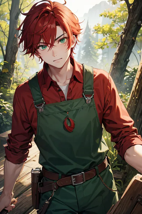 wood picker,hunter,young,Red-Haired,green eye,fantasy,Flirt,handsome