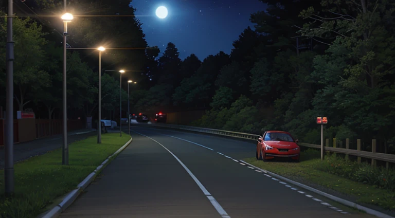 There  a red truck driving on the road at night, anime scene, Initial D anime screenshots, Night video, Dreams, during night, Guibli. octaneratingrendering, Anime background art, random background scene, By Anime Painter Studio, during night!!, during nigh...