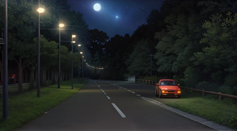 There  a red truck driving on the road at night, anime scene, Initial D anime screenshots, Night video, Dreams, during night, Guibli. octaneratingrendering, Anime background art, random background scene, By Anime Painter Studio, during night!!, during nigh...