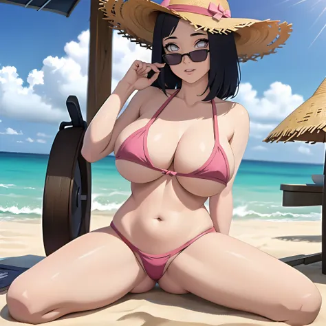 big breasts, bikini, summer, hat