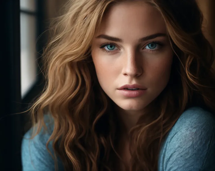 professional, (4k photo:1.1) by (Jeremy Lipking:0.3), (Dittmann Anna:0.3), (Arian Mark:0.3), (Sharp focus:1.3), high detail, wearing (t-shirt:1.2), beautiful detailed face, hazel eyes, long blonde hair, (attractive young woman:1.3), (seductive:1.1), (blush...