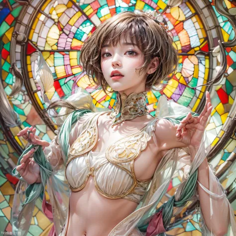 ( Masterpiece, White and vivid colors, (Exposed:1.2), (nipple:-0.9)), (((Renbutsu Misako|Misako Renbustu))), ((face variations)), { Navel | pretty Ass }, portrayed in the best quality and high resolution. The image should be ultra-detailed, realistic, and ...