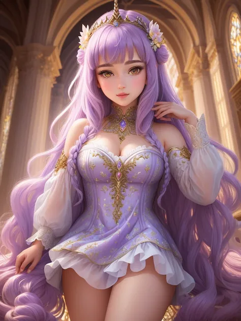 (Masterpiece - Ultra-Detailed, High Resolution) Prepare to be enchanted by a true masterpiece that combines ultra-detailed art with high-resolution rendering. This work shows a mesmerizing girl with long lilac hair (1.3) and captivating yellow eyes (1.2), ...