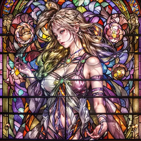 (stained glass Background, Masterpiece, White and vivid colors, (Exposed:1.2), (nipple:-0.9)), (9 sexy junior idols in row), ((face variations, Hair variations)), { Navel | Ass }, portrayed in the best quality and high resolution. The image should be ultra...