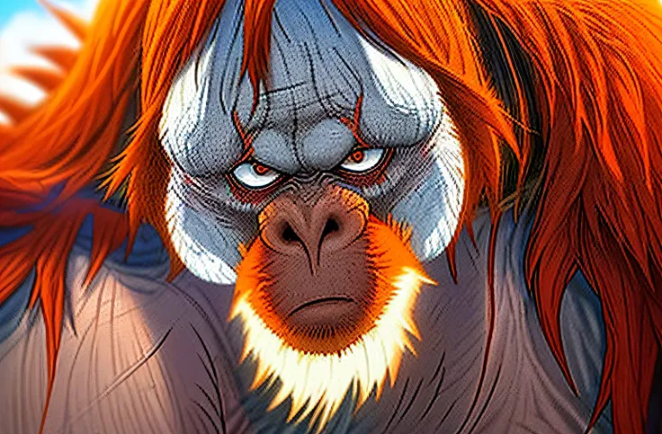 an angry albino orangutan, best quality, extremely detailed, wanostyle, Fan Art