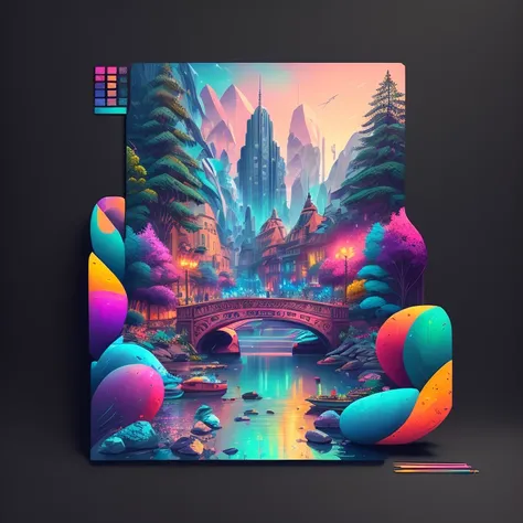 Postcards and postcards and more postcards, Framed postcards, capsuled postcards, Postcards and postcards and more postcards, trend on behance 3 d art, stunning artwork, extremely high quality artwork, beautiful artwork, colorful hyperrealism, beeple color...