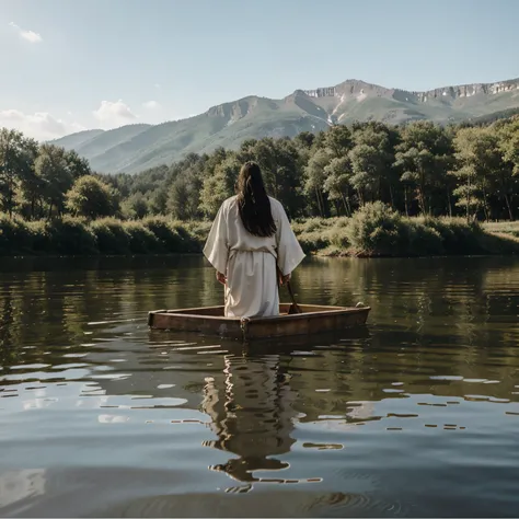 Jesus walking on water, watching the apostle Peter sink into the lake.