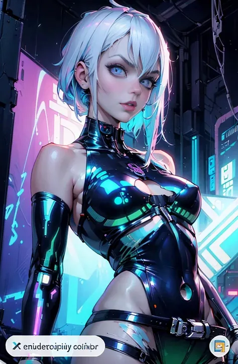 ((Best quality)), ((masterpiece)), (highly detailed:1.3), 3D, beautiful (cyberpunk:1.3) hacker woman with thick voluminous hair operating a computer terminal, nsfw,lucy from cyberpunk edge runner action post, cyberpunk city at night with pedestrians, facin...