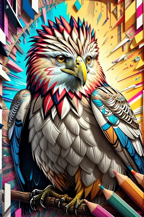 ; (Philippine Eagle (Pithecophaga jefferyi)),  Eduardo Kobra acolchoamento ,multidimensional geometric wall PORTRAIT, arte, Chibi,
Yang016K, lindo, Colouring,
Primary works, qualidade superior, melhor qualidade, Arte Oficial, Beautiful and Aesthetduardo Ko...