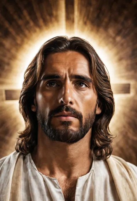 real image of heavenly jesus christ looking at camera.., lugar de madera con luz central. alta calidad, 9:16