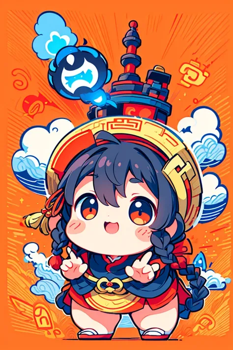 Game character design，(((Vector illustration style)))，(1 chubby child，Wearing the legendary Chinese New Year red costume，Wearing an auspicious gemstone headdresuwa#39;s facial expression  cute and enthusiastic，The eyes are shining，The corners of the mouth ...