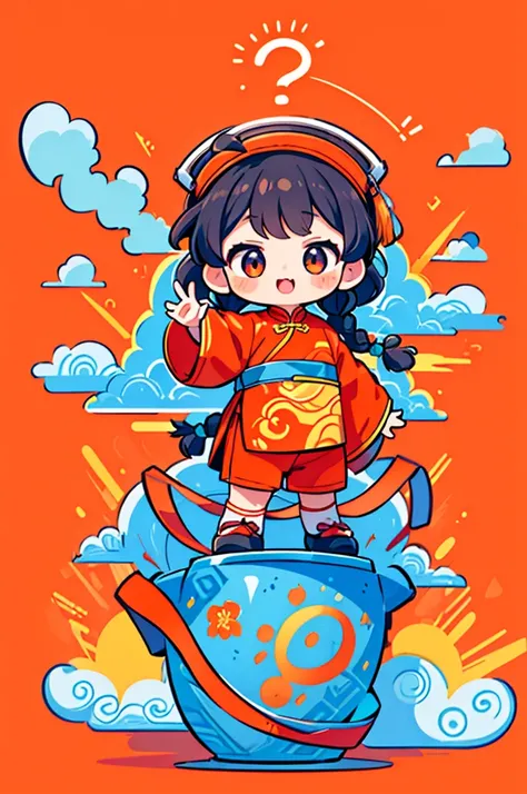 Game character design，(((Vector illustration style)))，(1 chubby child，Wearing the legendary Chinese New Year red costume，Wearing an auspicious gemstone headdresuwa#39;s facial expression  cute and enthusiastic，The eyes are shining，The corners of the mouth ...