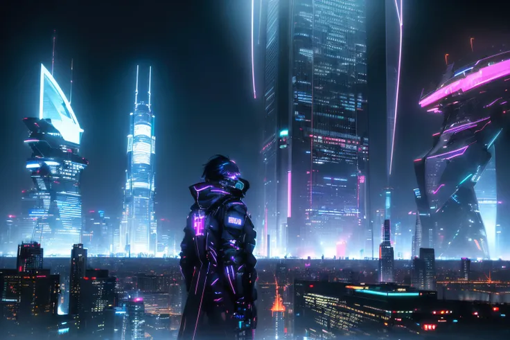 (cyberpunked:1.4), absurdres, highres, (official art, beautiful and aesthetic)
shining sky, ((Highest quality)),((hyper detailed)),((Sci-fi atmosphere)),((best resolution)),((8K super HD, 4k)),((Cinematic Ray tracing)),((cool)),((wide view)),((colorful maj...