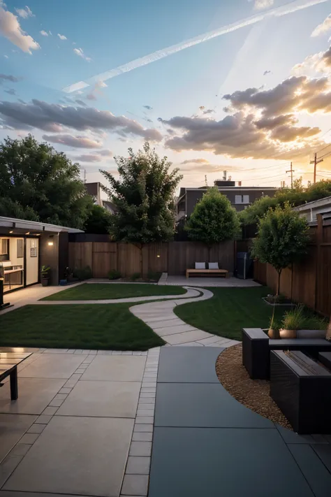 photorealistic small city backyard