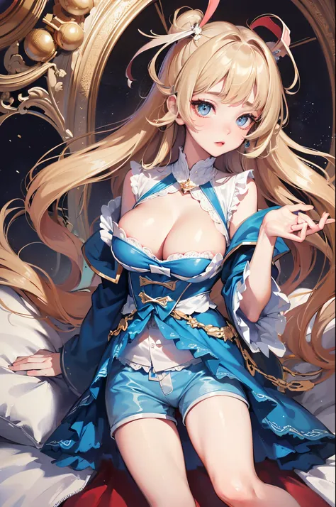 tmasterpiece,(Best quality at best),The  very detailed,ultra - detailed,1个Giant Breast Girl, a blue dress, pretty eyes,white backgrounid, Beautiful face, NSFW,, Ultra shorts,