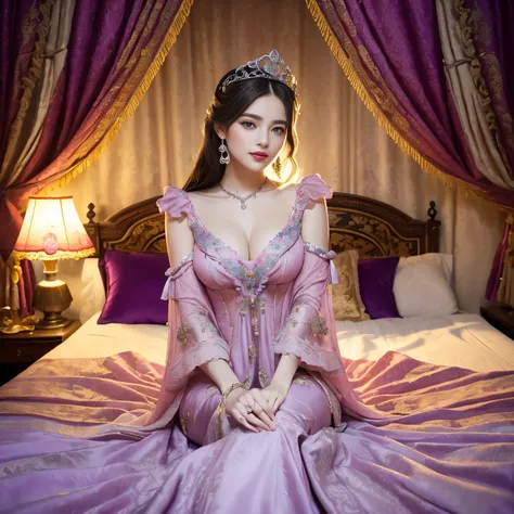 (top-quality、masutepiece、8K、Top image quality、Highly complex and detailed depictions)、one prostitute goddess、The ultimate luxury with everything you can imagine、most gorgeous goddess costume、(Surrounded by pink and purple curtains:1.3)、(The most luxurious ...