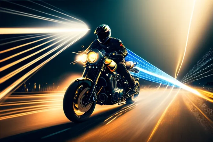 A motorcycle running while emitting light rays