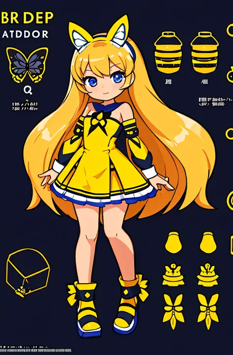 super cute bee character full body 3d artwork，q version，delicate facial skin，fresh and bright dress，hair shawl, right eye clear，...