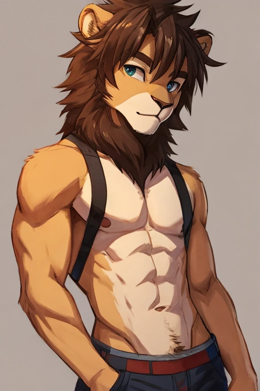 A young lion, 18 years old, with an athletic body, looking like a teenager