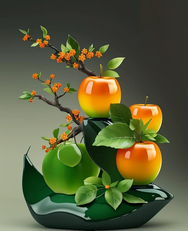 There  a vase，There are oranges and green leaves inside, Green and orange theme, made of fruit and flowers, fruit and flowers, apple orange, Beautiful iPhone wallpapers, Colorful HD pictures, nature wallpaper, orange plants, beautiful digital art, Very Bea...